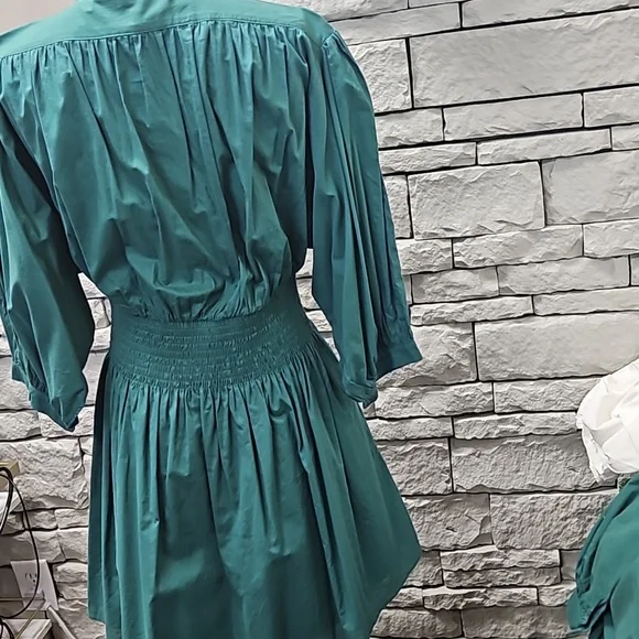 'Pinch' green button up cinched waist dress - Picture 3 of 4